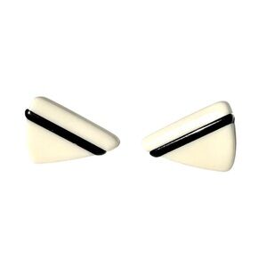 Vintage Avon Geometric Ivory and Black Triangular Lucite Pierced Earrings